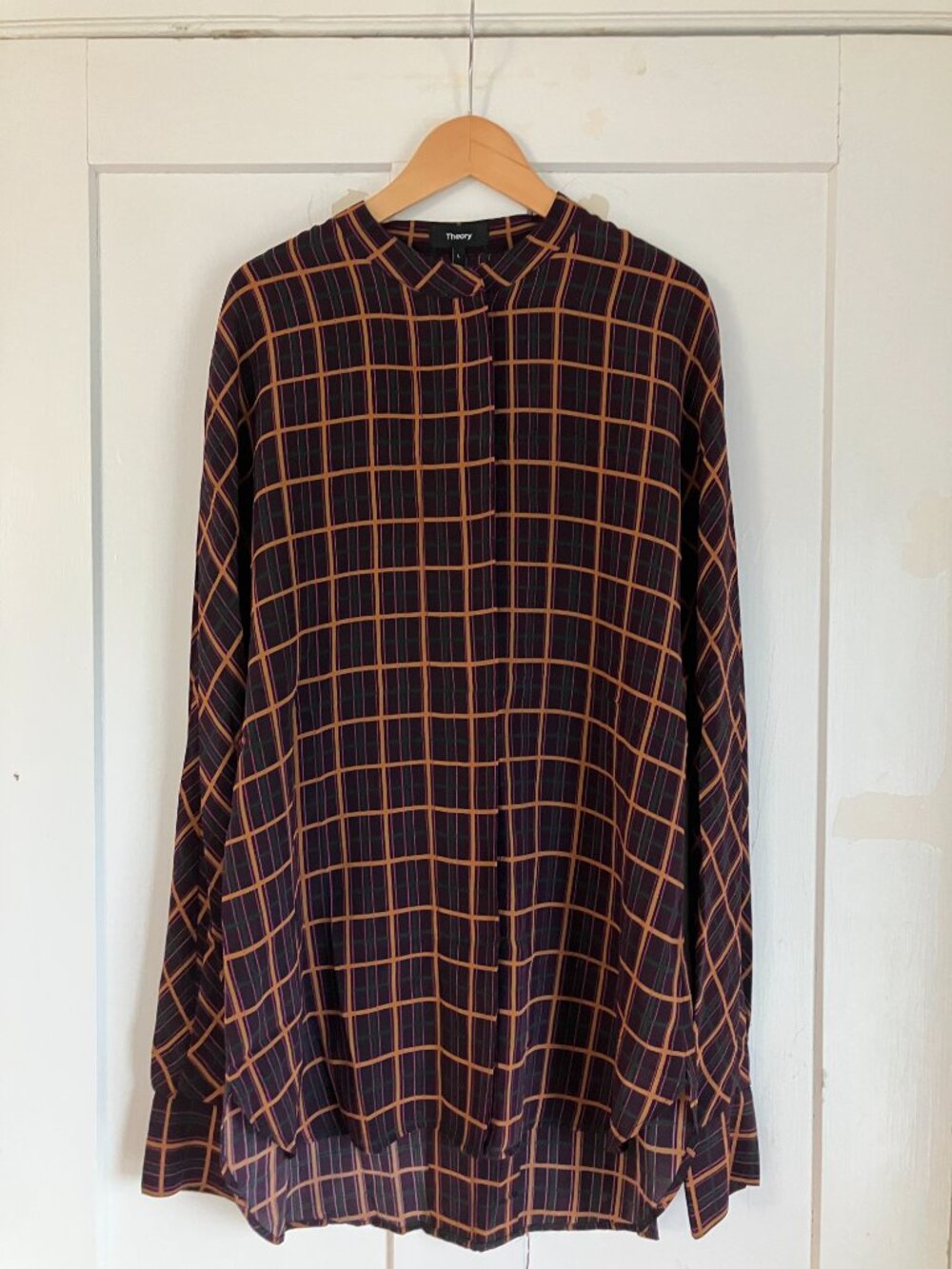 NWT Theory plaid matching purple long sleeve blouse and cropped trouser set, L - Picture 7 of 9